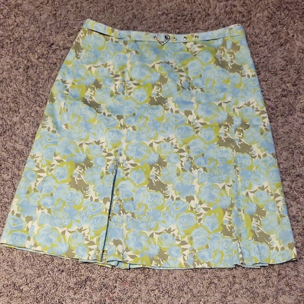 Y2K 90s Skirt Floral A-Line Skirt Floral Blue Green Belted Heart Buckle RW&CO 4